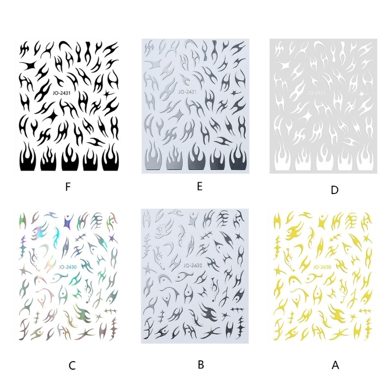 Nail Stickers Irregular Flame 3D Bronzing Strips Decals Sliders For Nails Tribal