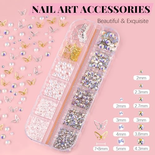 3D Flower Nail Charms and Gems, Cute 01-3 Boxes Nail Art Decos Set 1+Glue