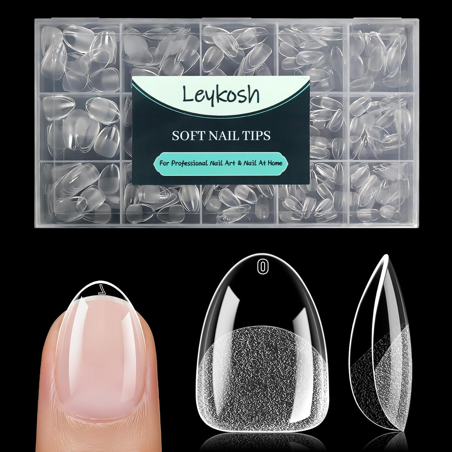 Medium Square Nail Tips, 15 Sizes 240 PCS Clear Acrylic Soft Fake Nails Gel Nail