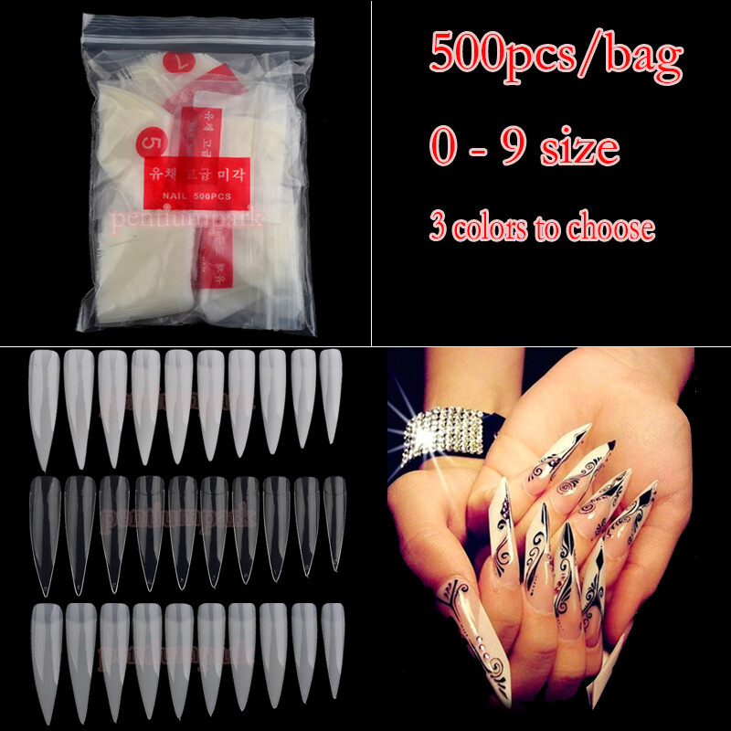 500 Pcs XXL Stiletto Pointy Extra Long False Acrylic Nail Art Tips Decoration