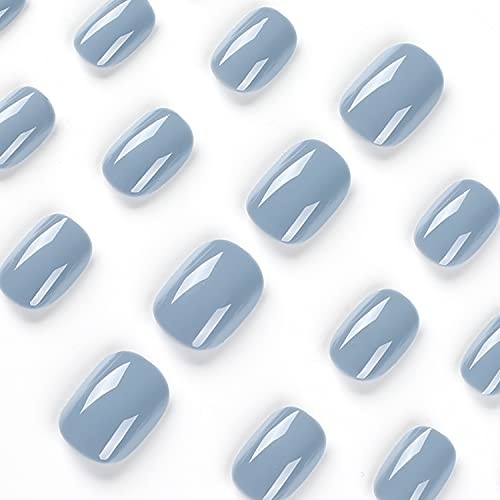 Short Square Press on Nails Solid Color Fake Nails | Extra Short Blue Gray