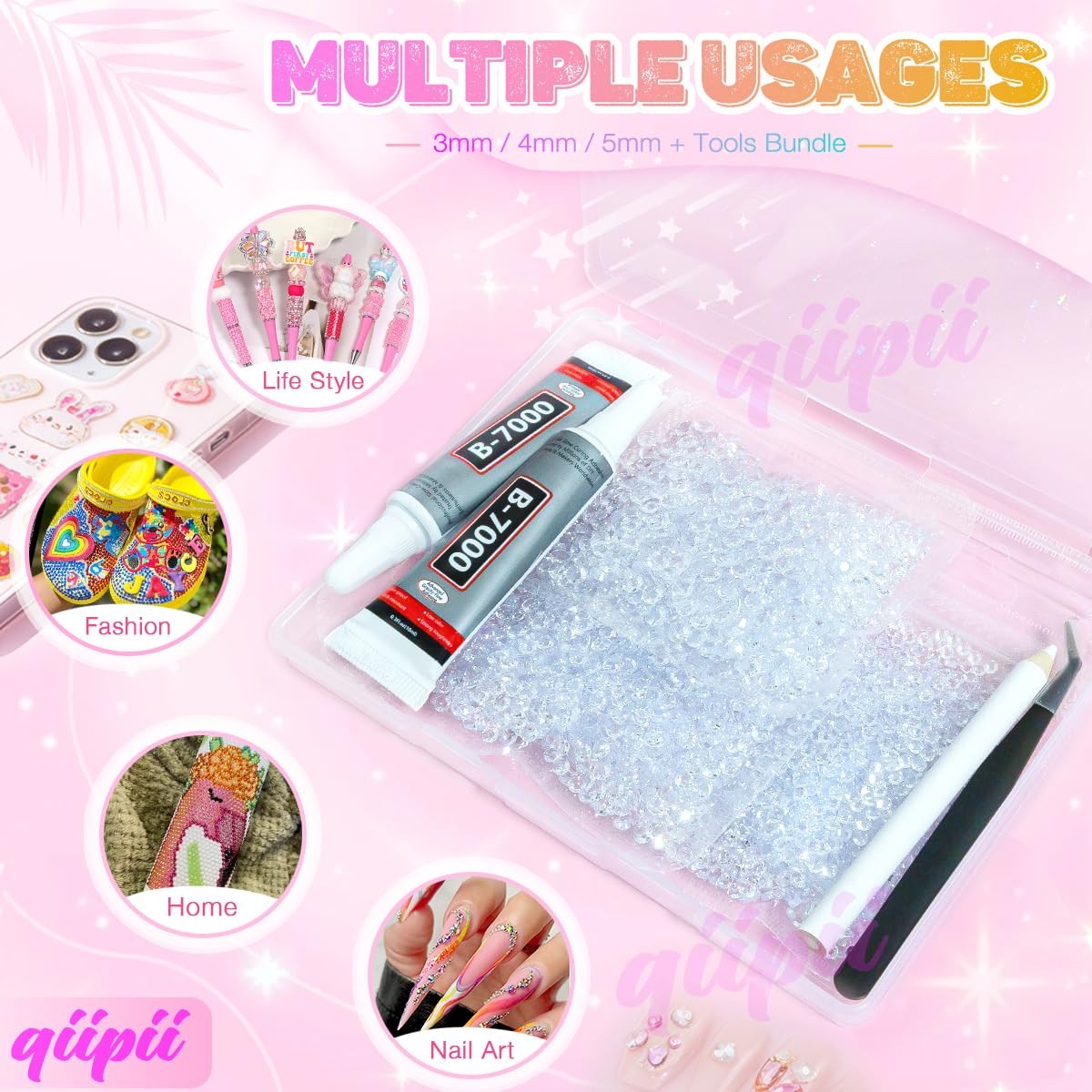 Transparent Resin Rhinestones w B7000 Jewelry Glue for Bedazzling Crafting 3m…