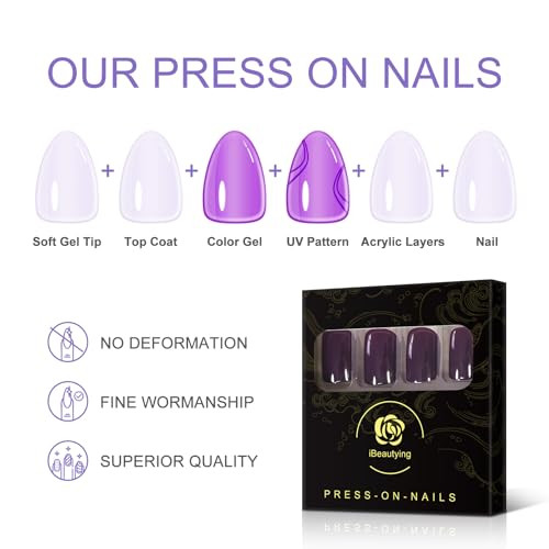 Press on Nails – Dark Purple Pure Color False Nails | UV Full Cover Finish 100C