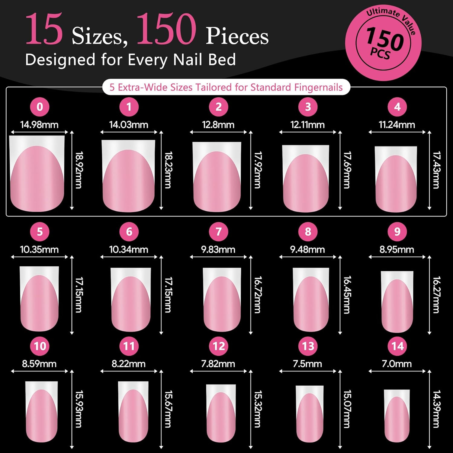 French Tips Press on Nails – 150Pcs Deep Pink Short Square Soft Gel Nail Tips Pr