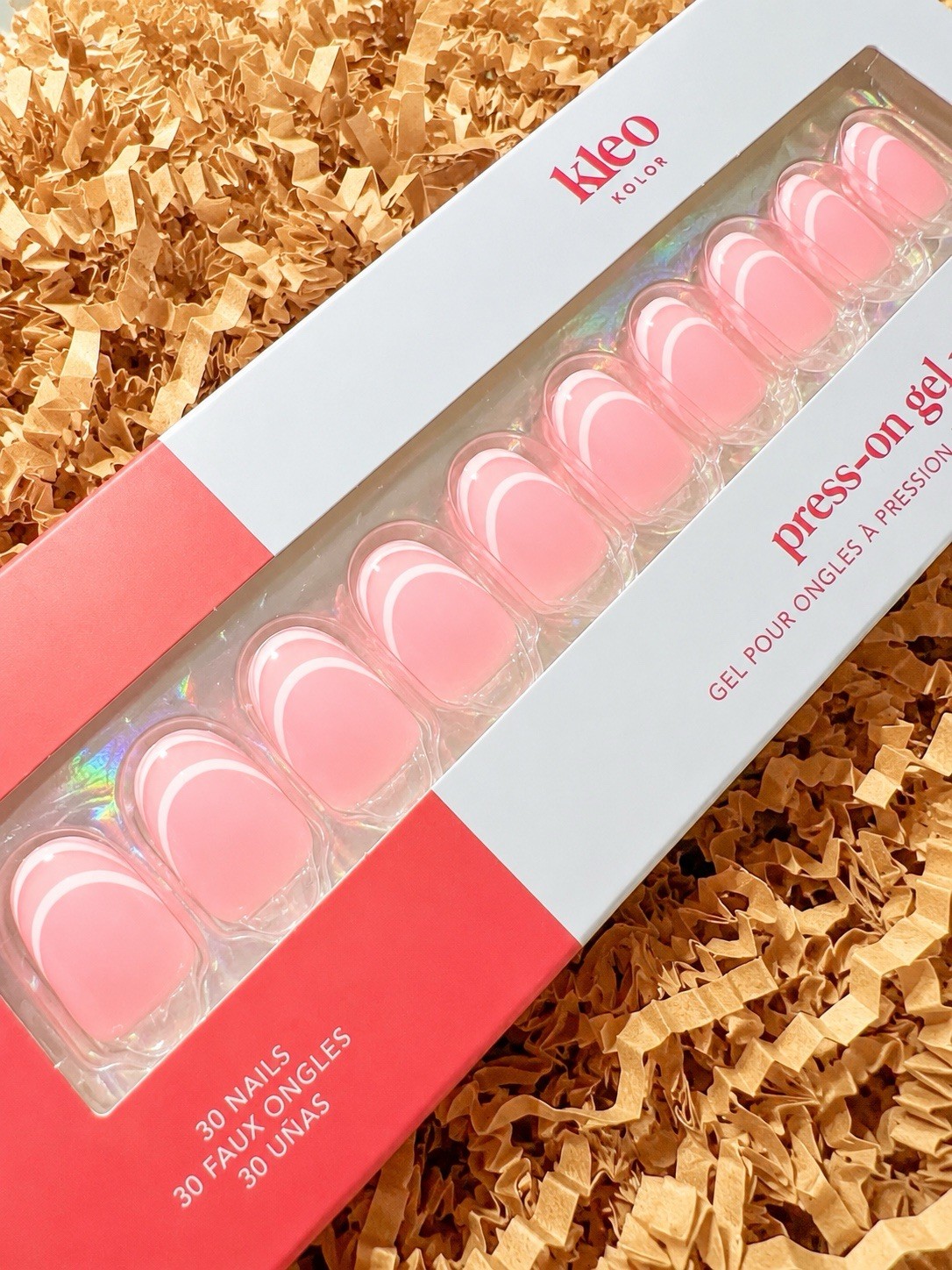 Kleo Kolor 30 Press-On Gel Nails~Deja Deux Gloss Pink French~Short Round