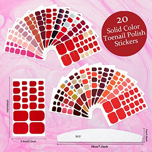 440 Pieces 20 Sheets Solid Color Toe Nail Wraps Toe Nail Polish Strips Red