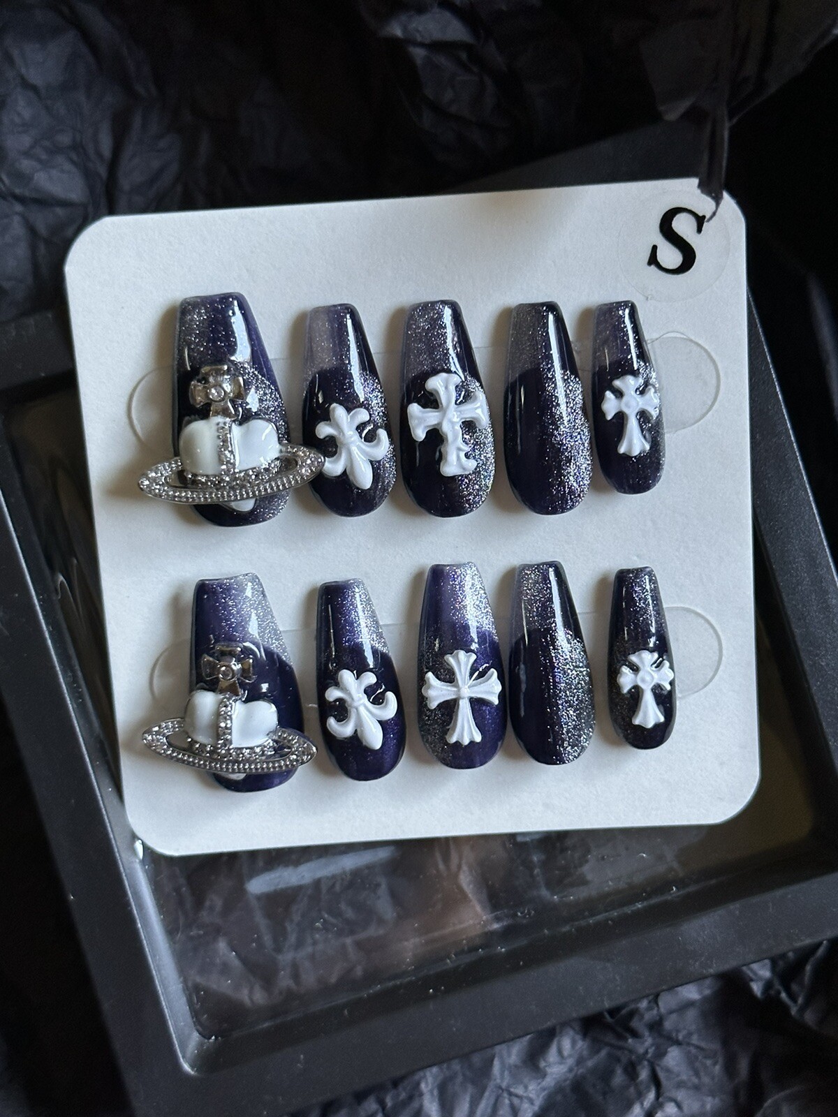 CUSTOM Handmade press on Gel nails long coffin Fake Nails Set Size:S