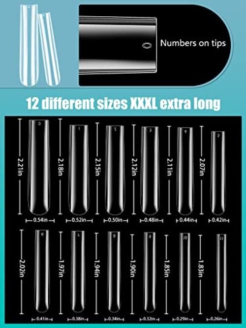 3XL Clear Full Cover Square Nail Tips for Acrylic Nails 504pcs with box
