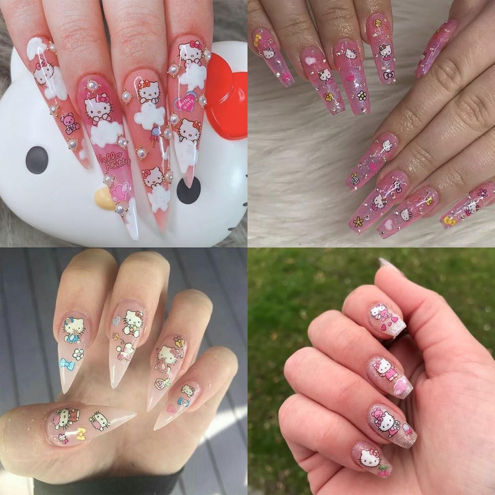 8 Sheets Cute Nail Art Stickers Decals 3D Cartoon Adhesive Nail Decals Design…
