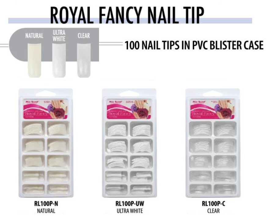 Mia Secret Nail Tips Royal Fancy BLISTER -Natural+ Ultra White +Clear (100 TIPS)