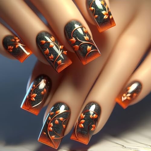 Flower Press on Nails Long Length French Fake Nails Full Cover Flower French
