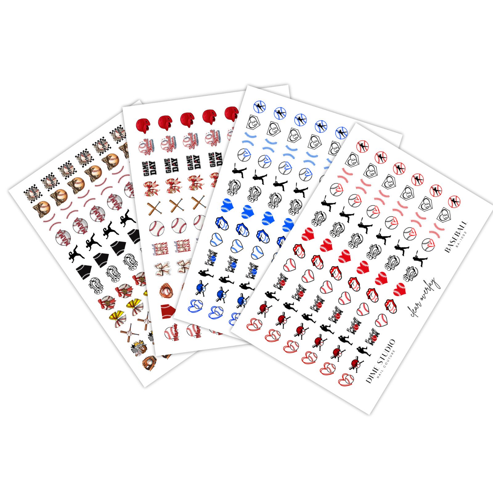 4PC Fun Baseball Mom Sporty Chic Nail Decals Clear Overlay Nail Art