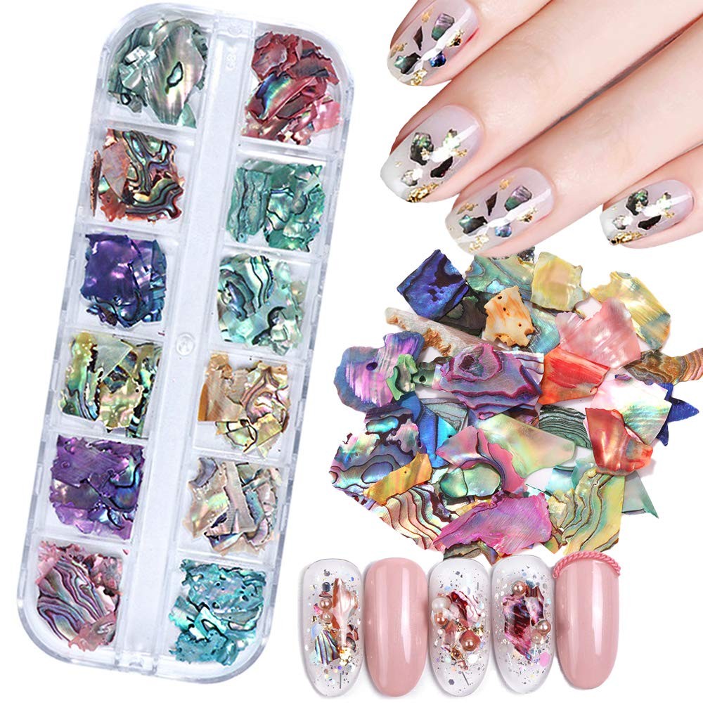 12 Colors 3D Irregular Nail Art Abalone Seashell Slices, Nail Art Shell Piece…