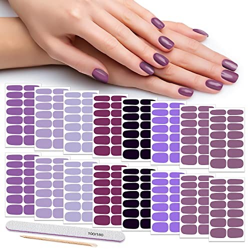 16 Sheets Nail Wraps for Women Nail Polish Strips Solid Color Self Purple
