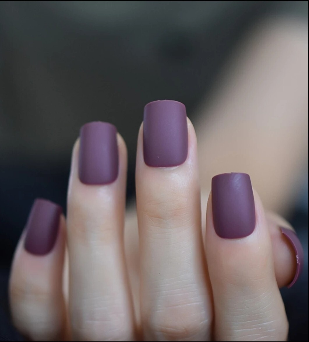 24 Matte Purple Short Press on nails kit w glue square edgy goth pretty trendy
