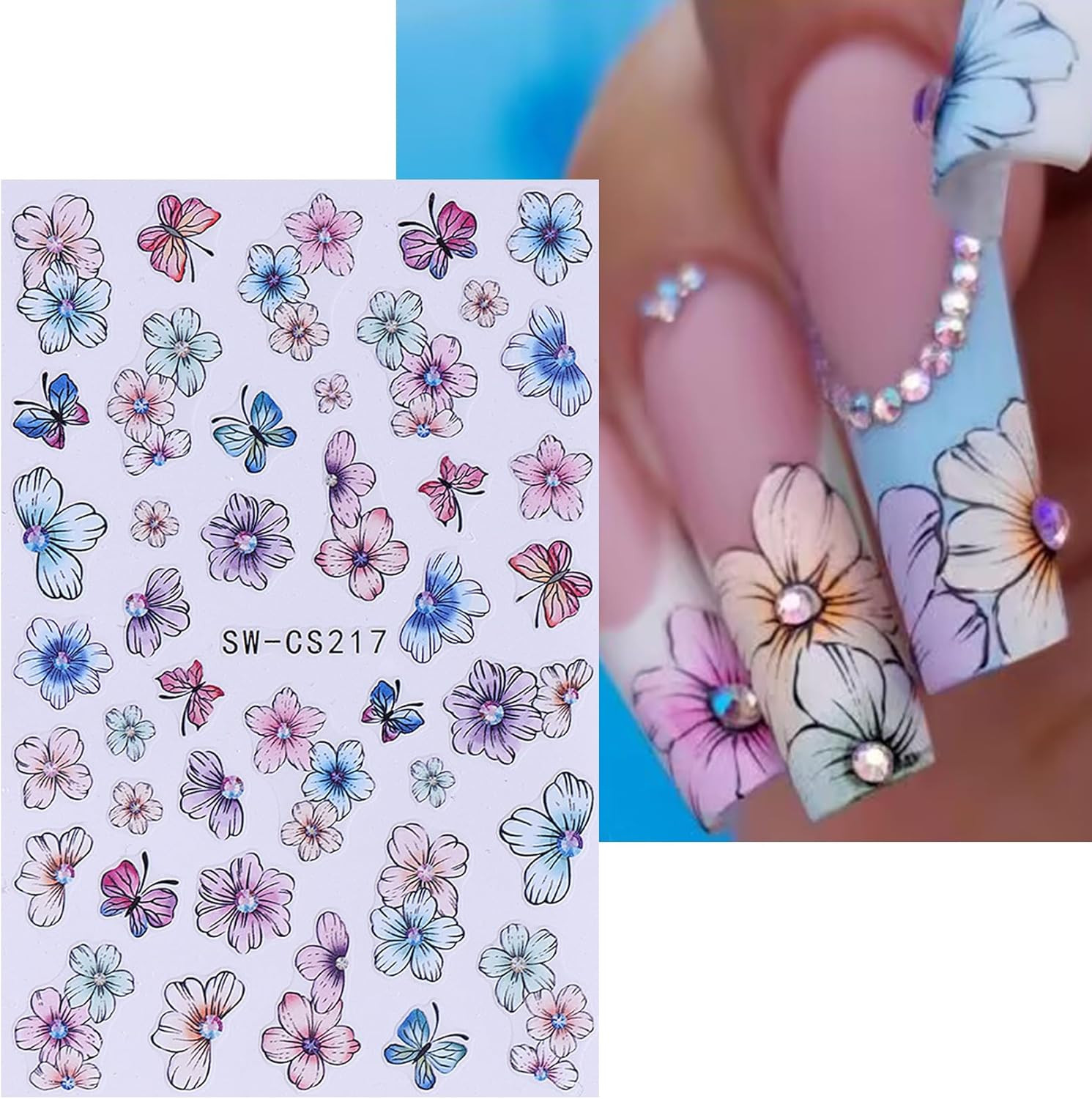 Calcomanias de Flores para Unas 12 Hojas Mariposa Disenos 3D Pinzas Adhesivas