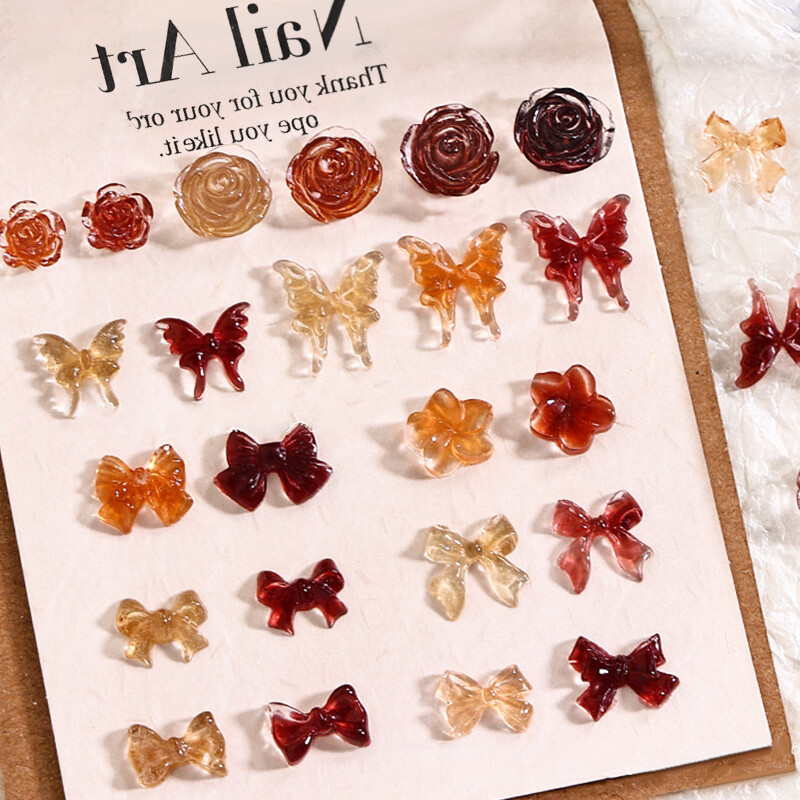 Mixed Brown Grey 3D Nail Rhinestones Bowknot Manicuring Nail Art Charms Supplies