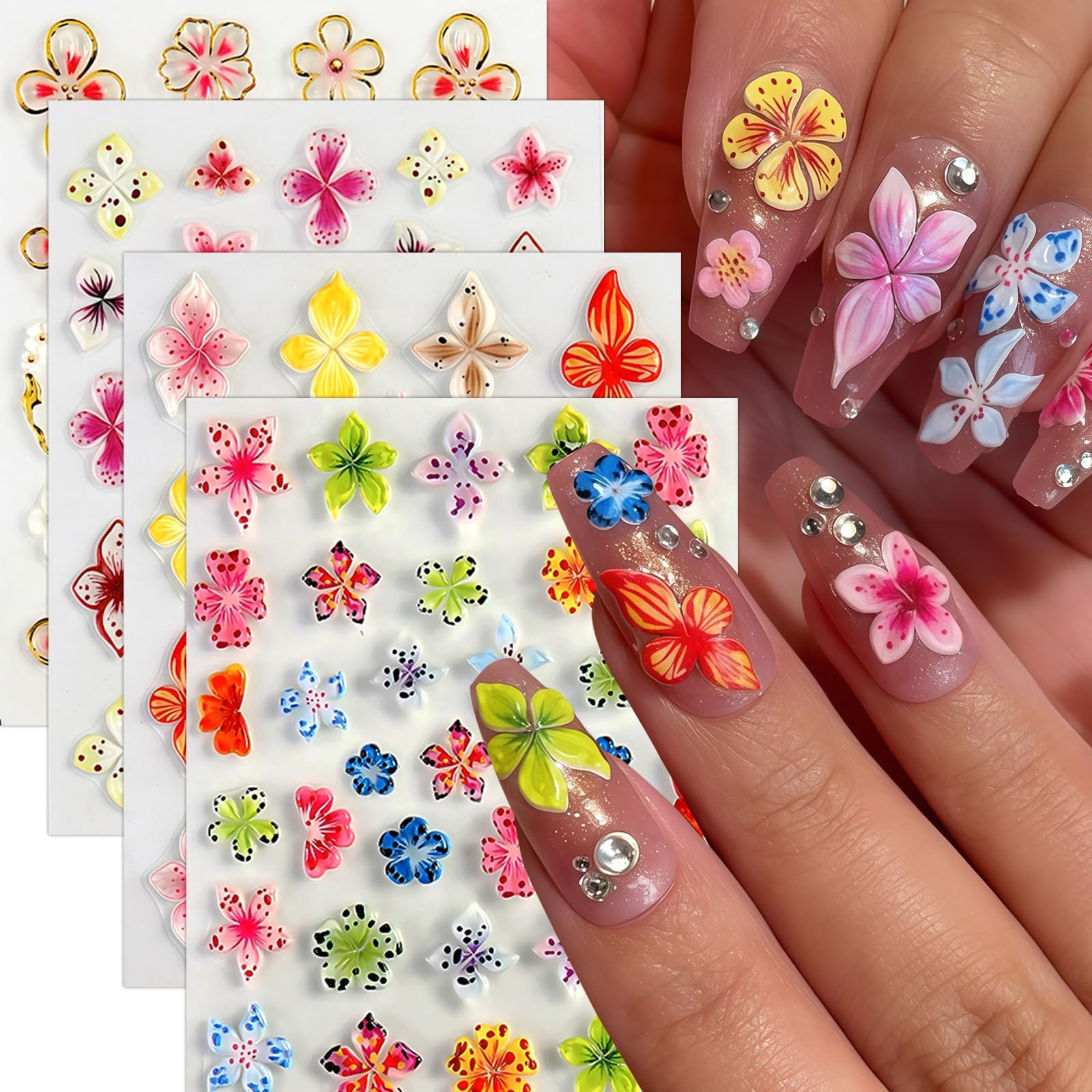 CnSybaris Hawaiian Flower 4 Sheets Nail Stickers