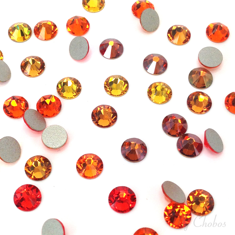 144 Swarovski 2058/2088 crystal flatbacks rhinestones ORANGE & COPPER Mix