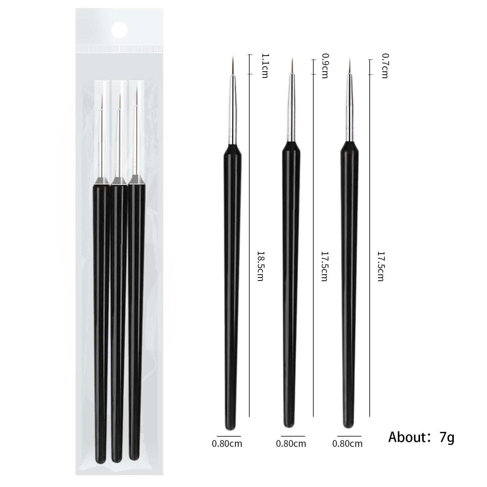 3Pcs/Set Tiny Acrylic Nail Art Decoration Pen Brush Painting Drawing Tools Black
