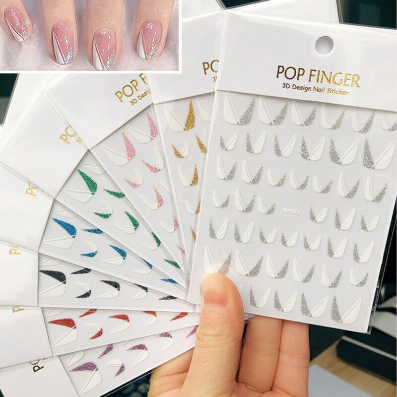 3D Glitter French Tip Guide Sticker Manicure Stripe Edge Nail Art Decoration NH6