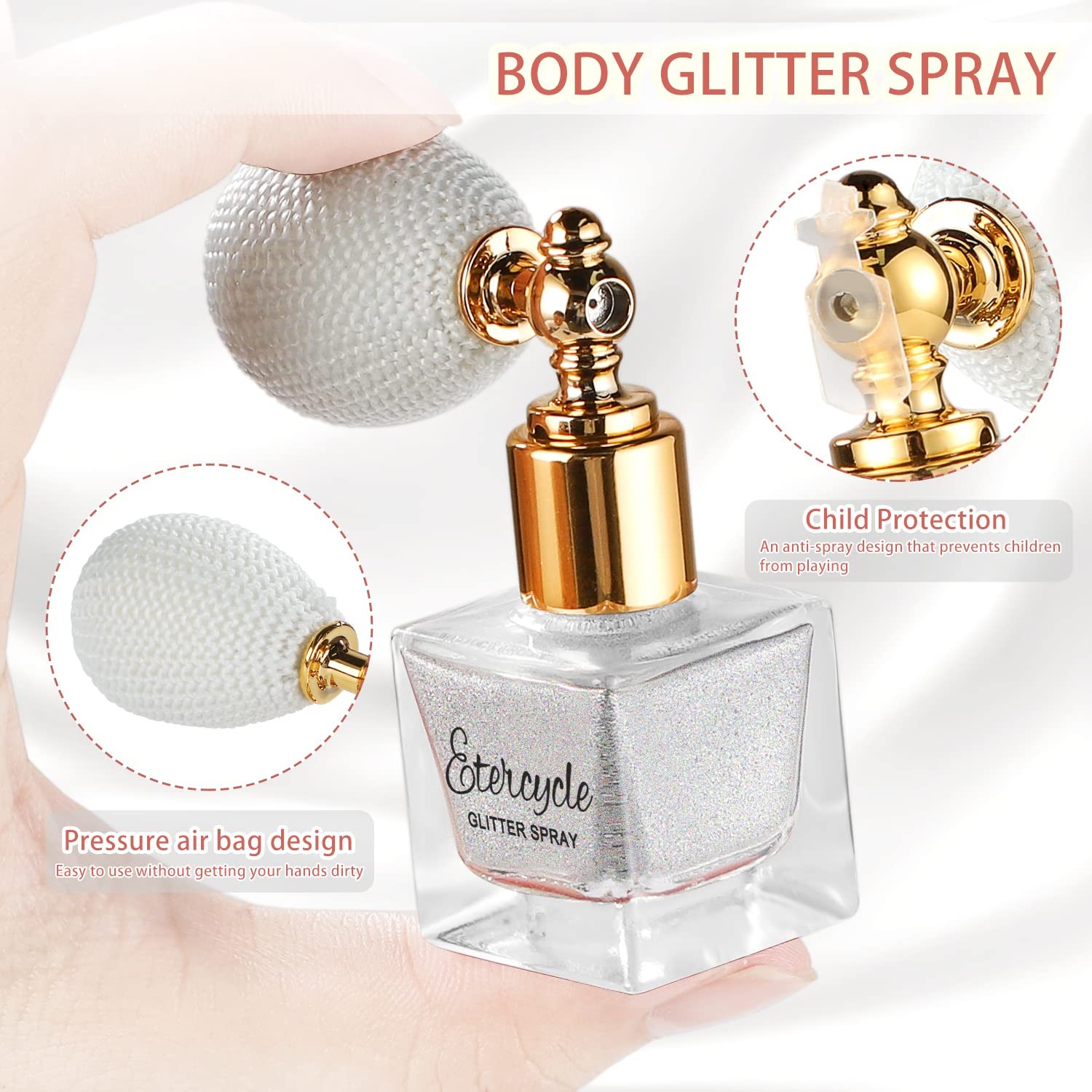 Etercycle Silver Body Glitter Spray, Shimmering Spray Powder Sparkle