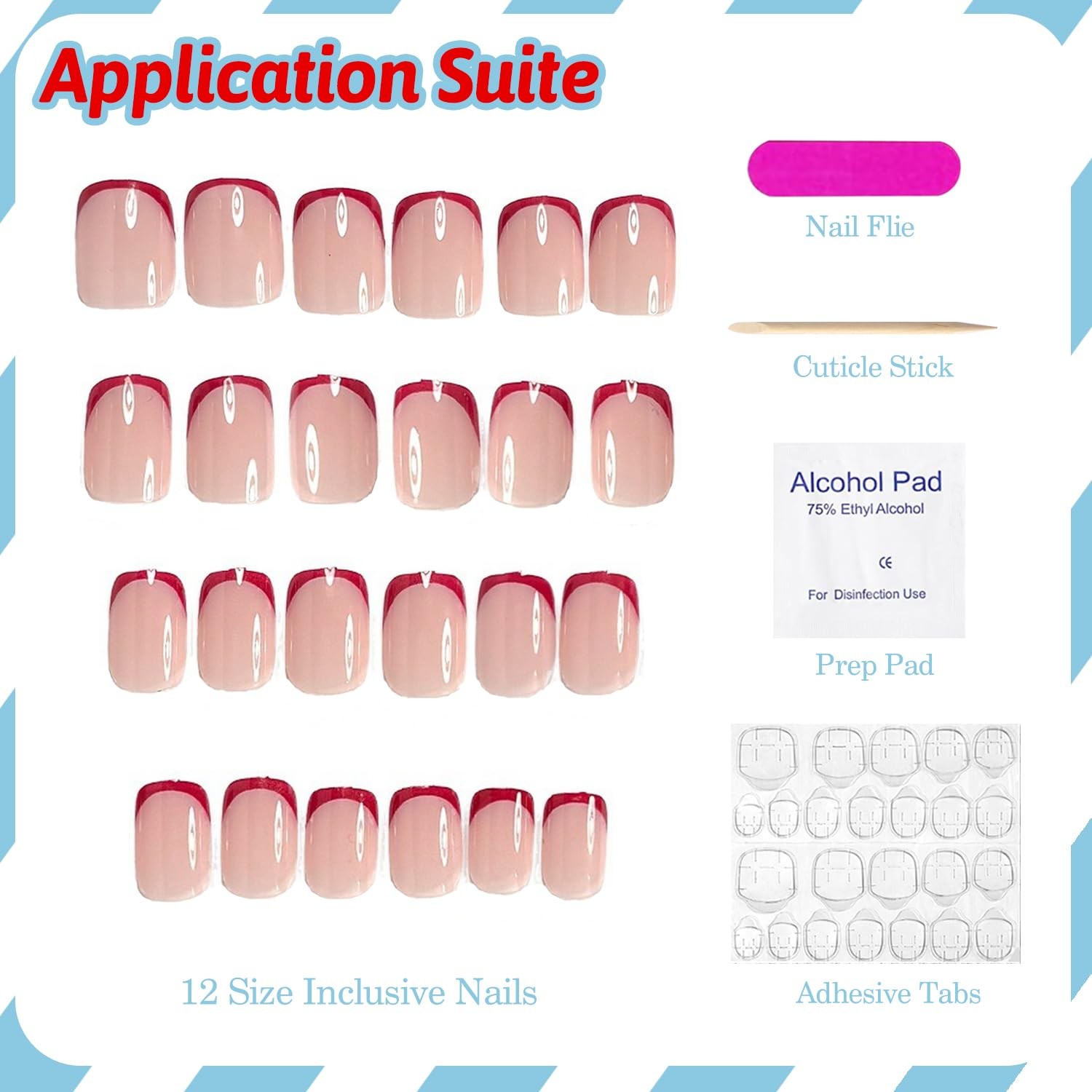 Red French Tip Press on Nails Short Square Petite Fake Nails Reusable False N…