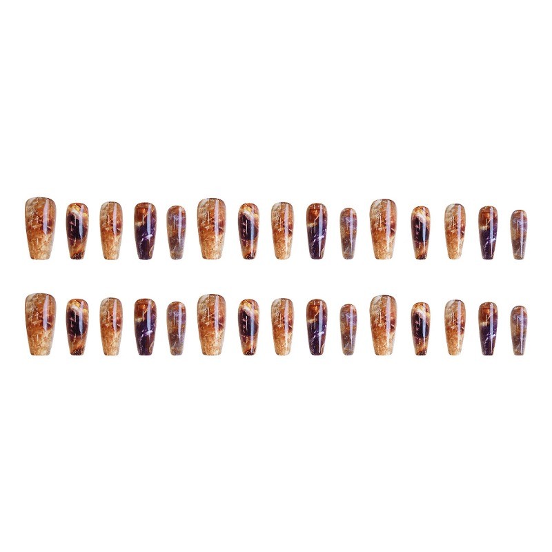 48 Pieces of Amber Amethyst Fake Nails, Removable Nail Art Suitable for Women