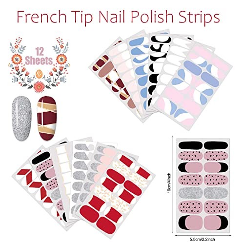 168 Pieces 12 Sheets for Short Nails Irregular Geometry French Tip Nail Wraps