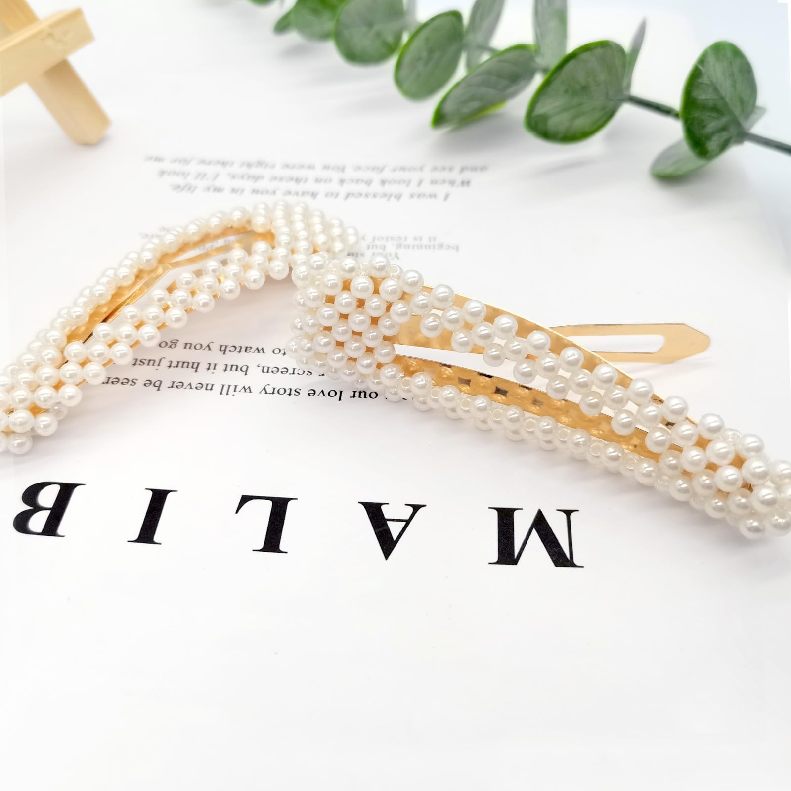 BlingKingdom 2pcs 3.3″ Snap Pearl Large 1 Count (Pack of 2), White+rose gold