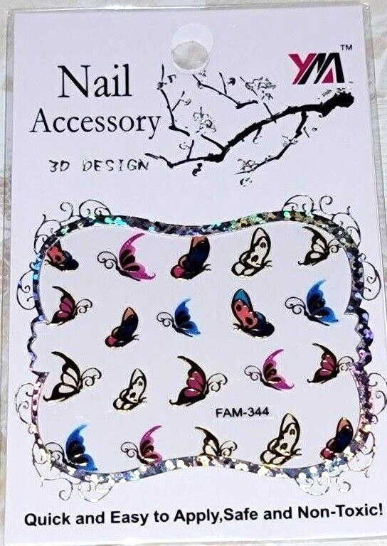 Nail Art 3D Decal Stickers – Butterflies w/Gold Accents Ships from U.S. FAM-344