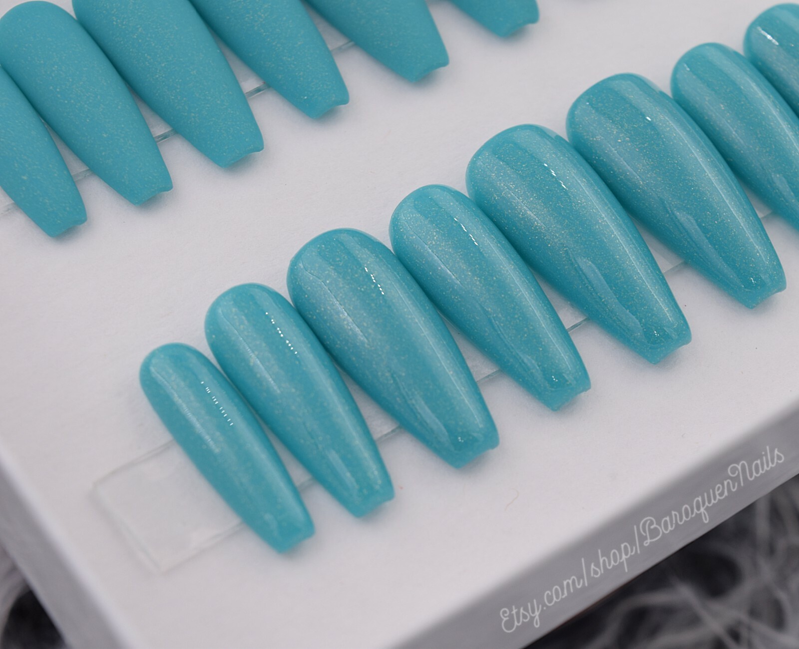 Teal Green Press On Nails Shimmer Aqua Fake Nails Turquoise MermaidGlue On Nails