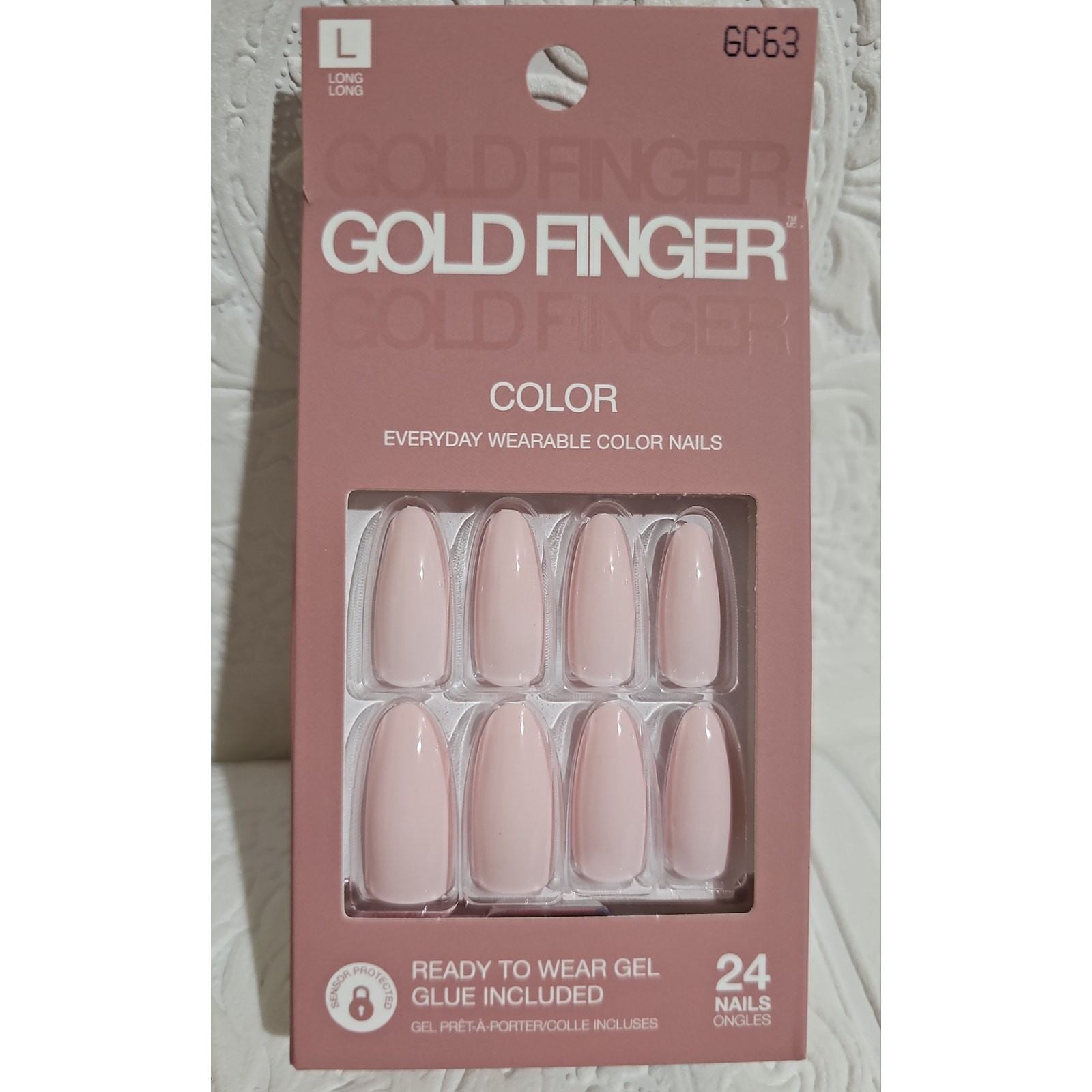NEW Set of Two Packs GoldFinger Press On Nails 24 pcs Long Oval Chalet Pink