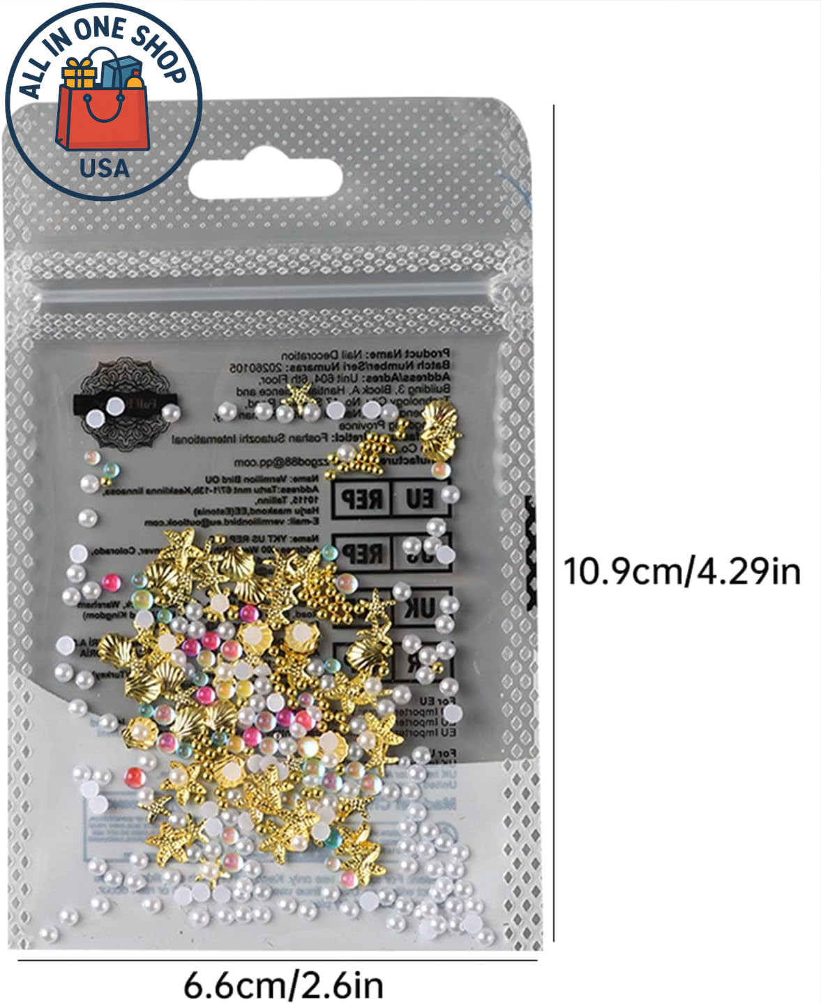 Summer Ocean Nail Art Charms – 3D Gold Starfish & Shell with Pearls