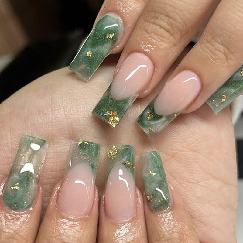 Wearable Fake Nails Bling 24Pcs Designs Medium Long Coffin Decor False Nails