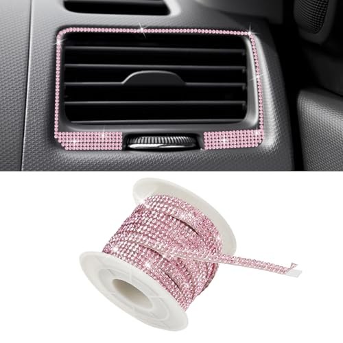 16.4Ft Bling Car Trim Self Adhesive, Glitter Car Accessories, Rhinestone Pink