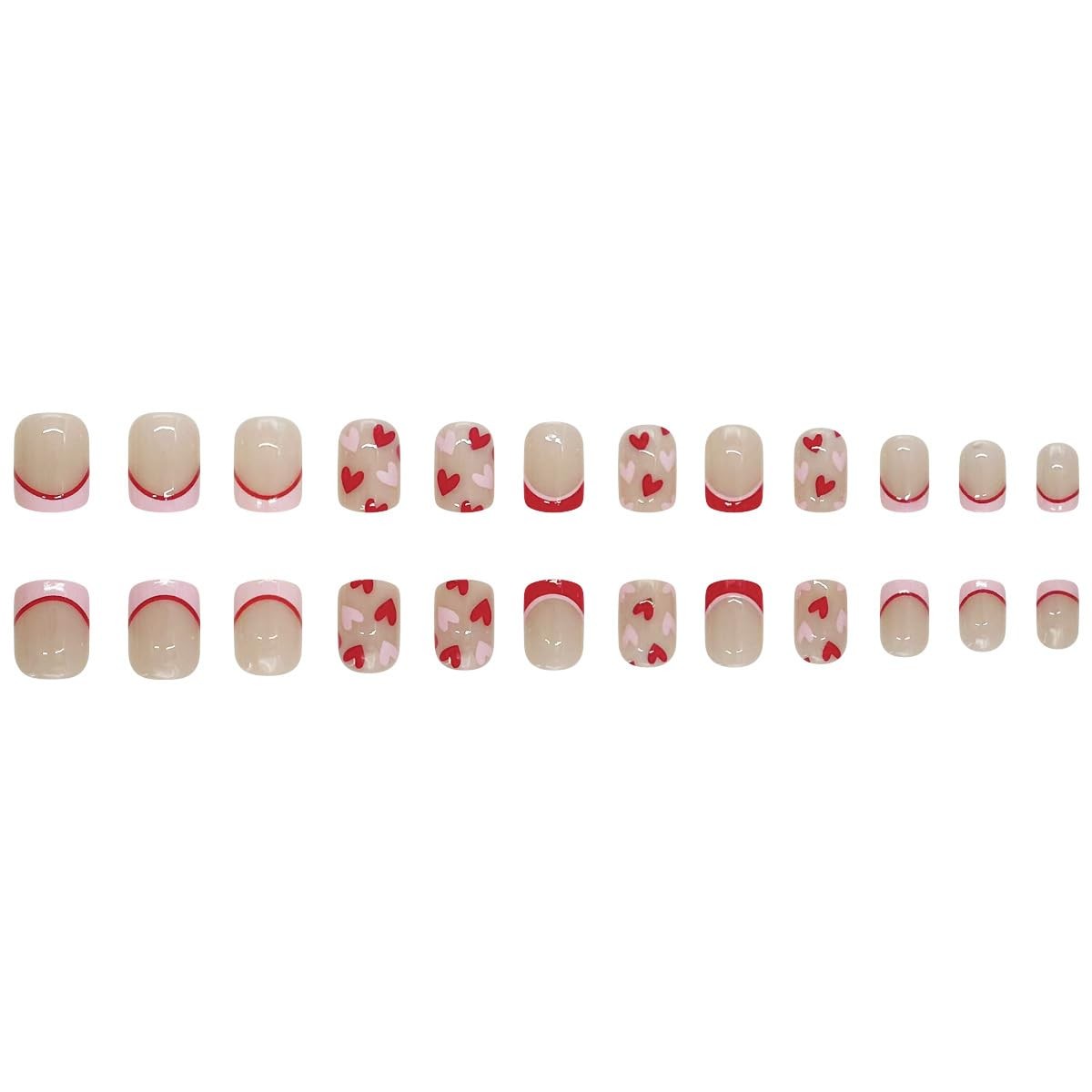 Heart Press on Nails Short Square Fake Nails Pink French Tip False Nails Cute…
