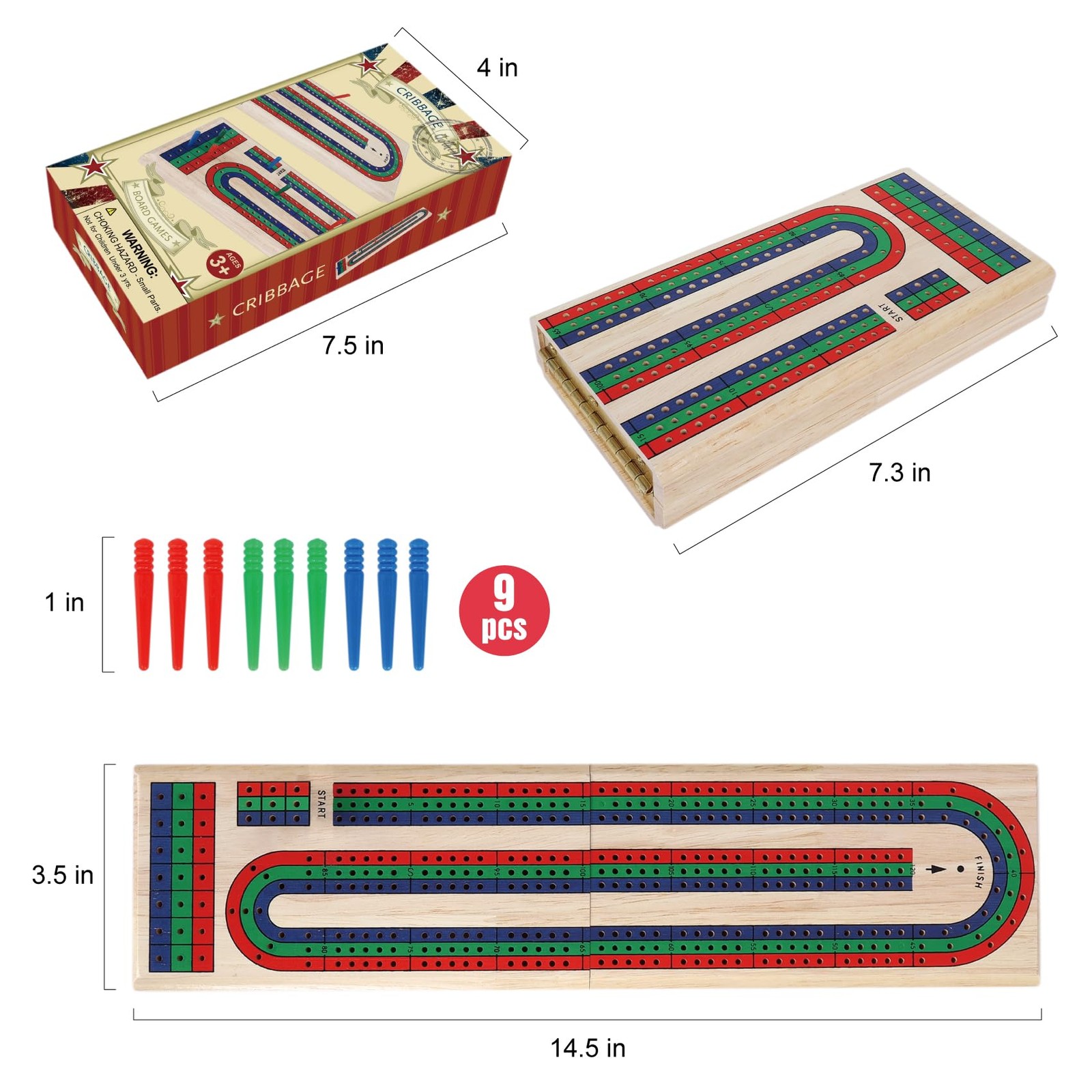 GOTHINK Folding Cribbage Board Game Set, Classic 14.5×3.5 inches,