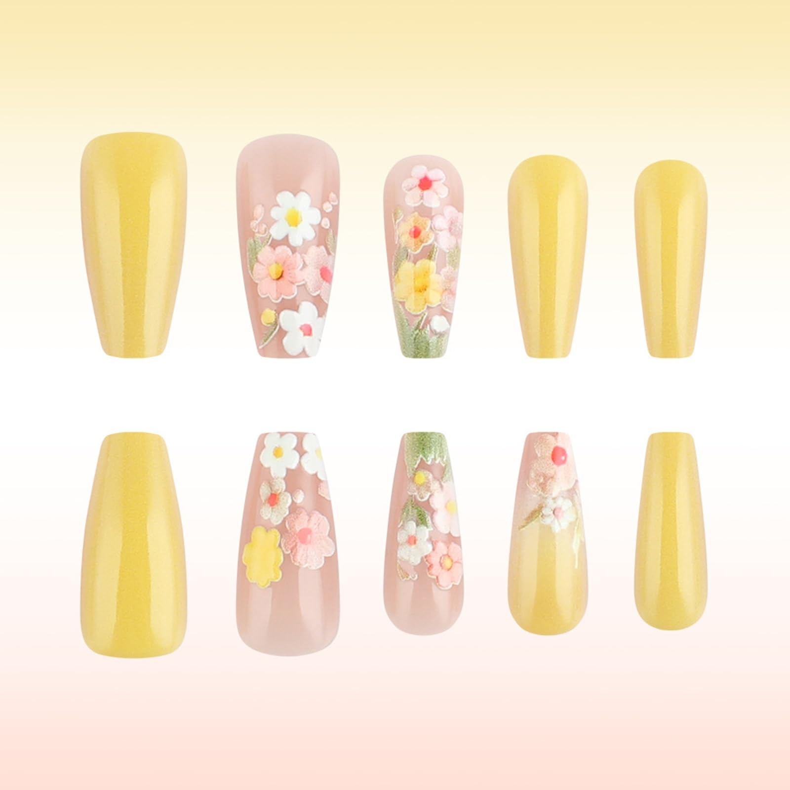 24Pcs Flower Press on Nails Wild Flower Acrylic Full Cover Fake Nails Yellow …