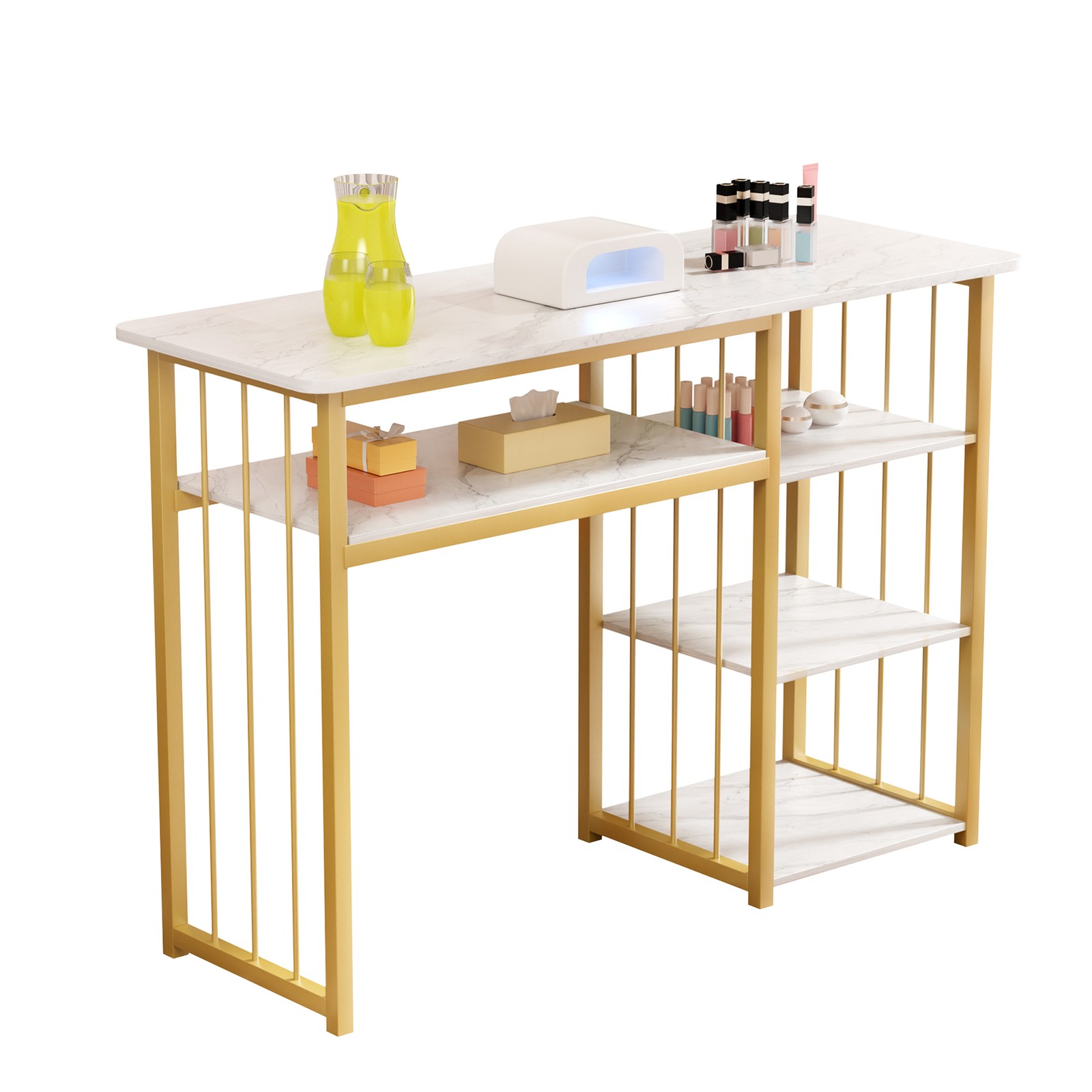 New Manicure Nail Table Beauty Salon & 3-Tier Side Shelves Station Desk White