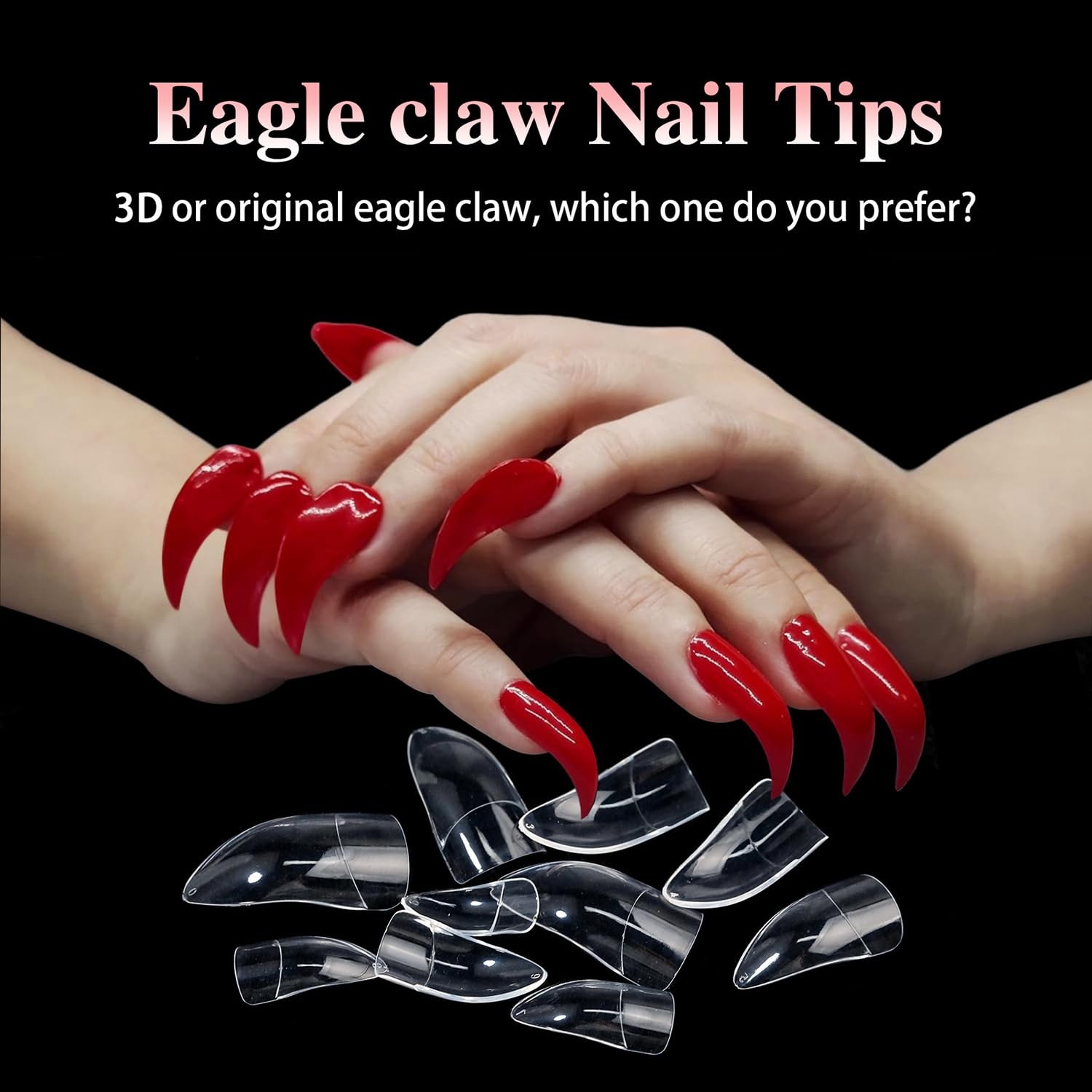 Halloween Nail Tips Curved Stiletto, Clear Gel x Extension kit Full Cover to …