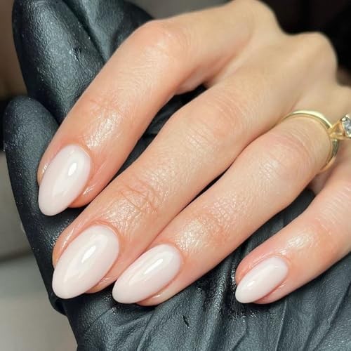 Milky White Press on Nails Almond, Short Almond Fake Nails, A1-Milky White