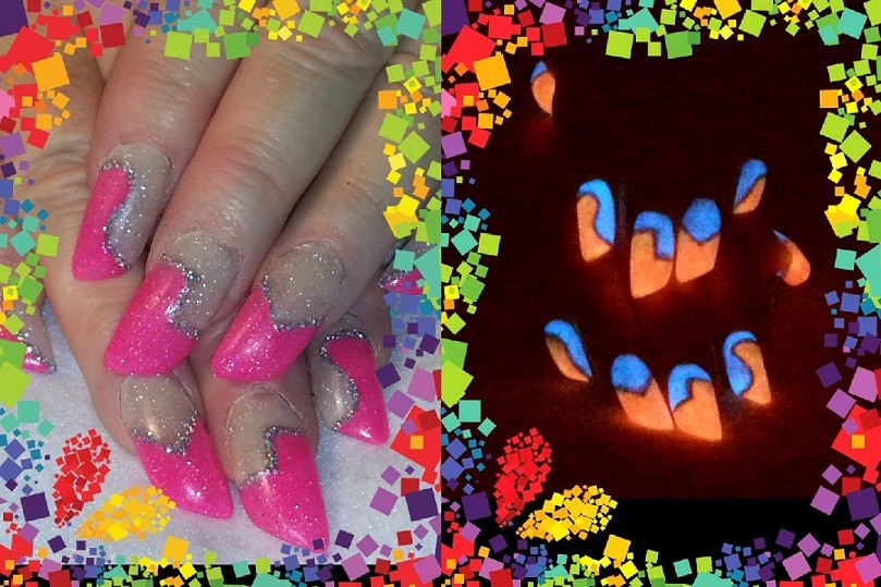 6 Neon Glitters, 4x Visible Glow in the Dark Powder Stars Moons FREE UV KEYRING