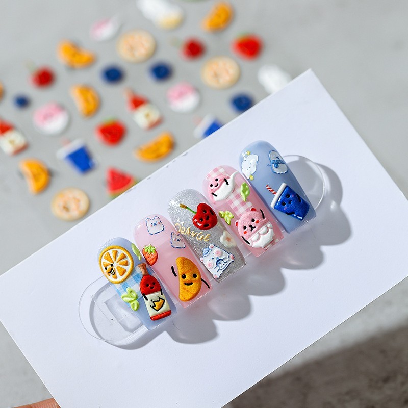Cartoon Fruit Nail Stickers – Strawberry, Watermelon, Orange Designs (45)