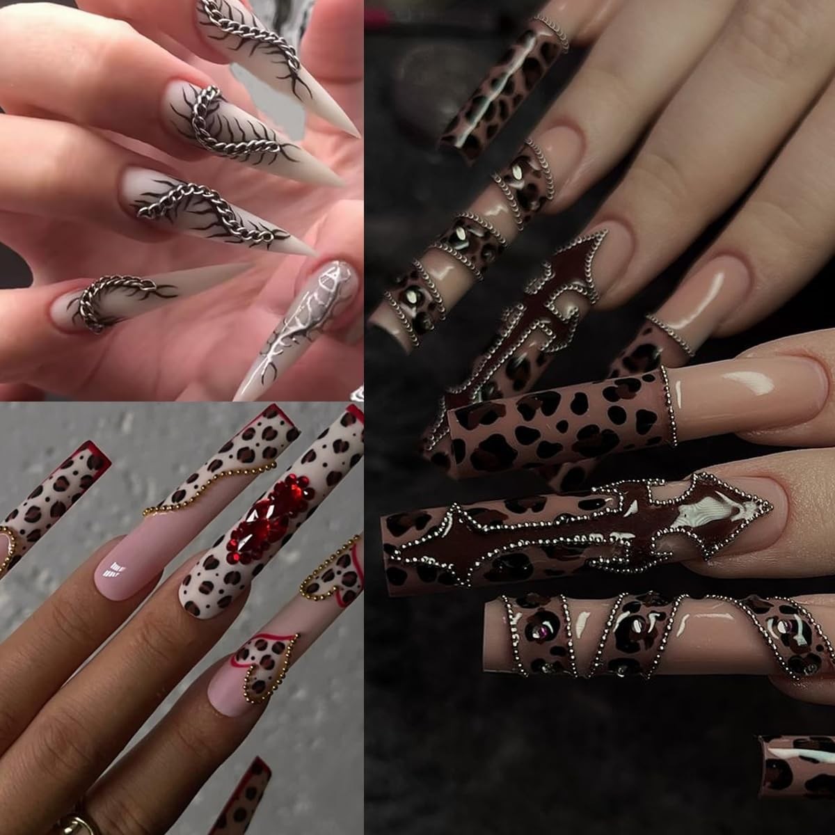 12 Strips Nail Chain Charms, Metal Bangle Nail Art Chains 3D Gold Silver Fren…