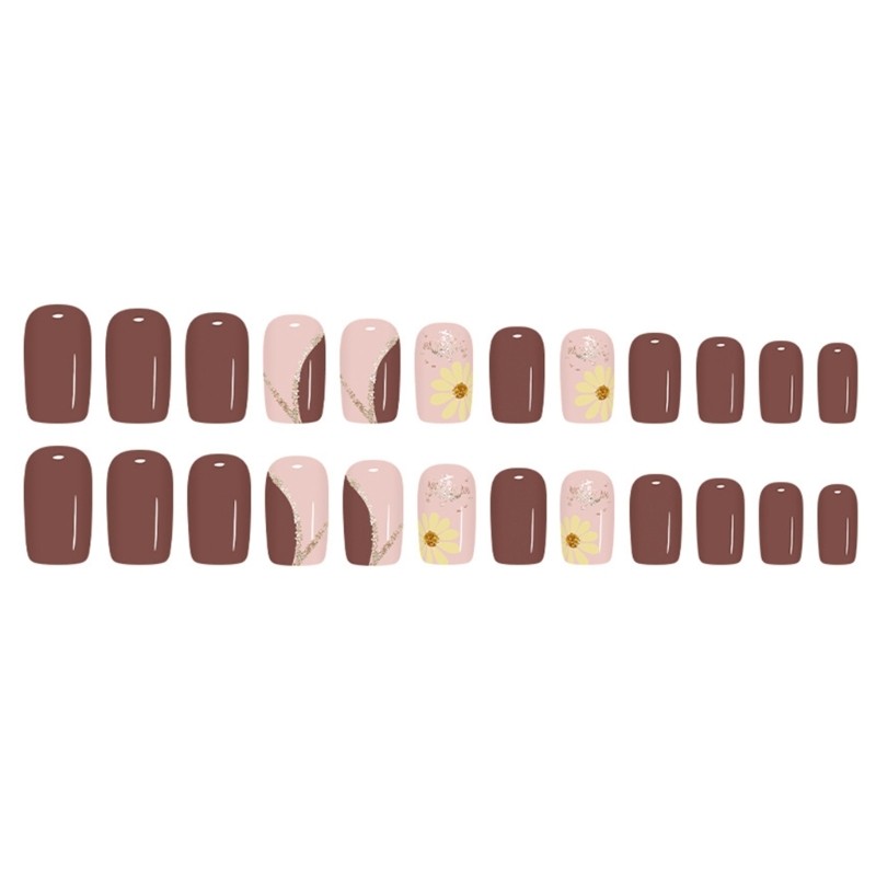 Press On Nail Coffee Color Botanicals Art Office To Evening Wears