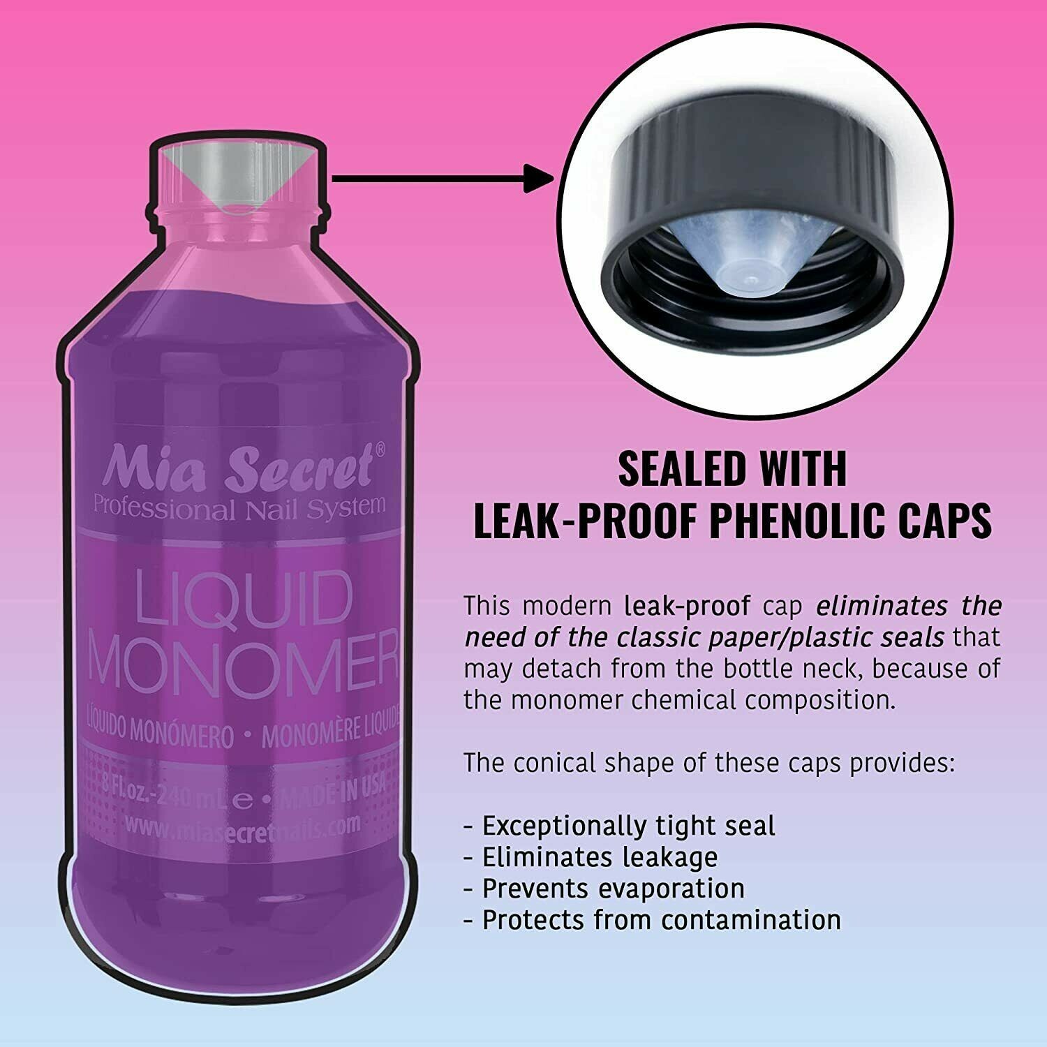 MIA SECRET LIQUID MONOMER – PROFESSIONAL ACRYLIC NAIL SYSTEM MADE IN USA – 32 OZ