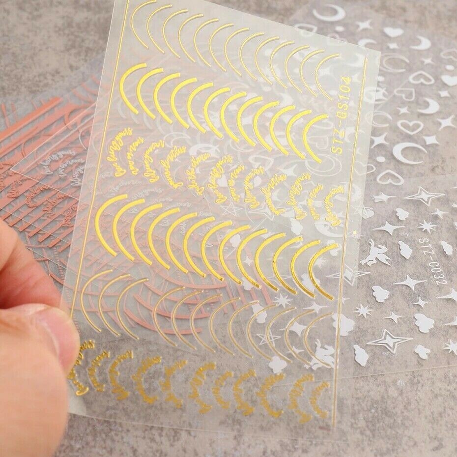 Nail Art Stickers Decals Rose Gold Lace Abstract Lines French Line Manicure NS33