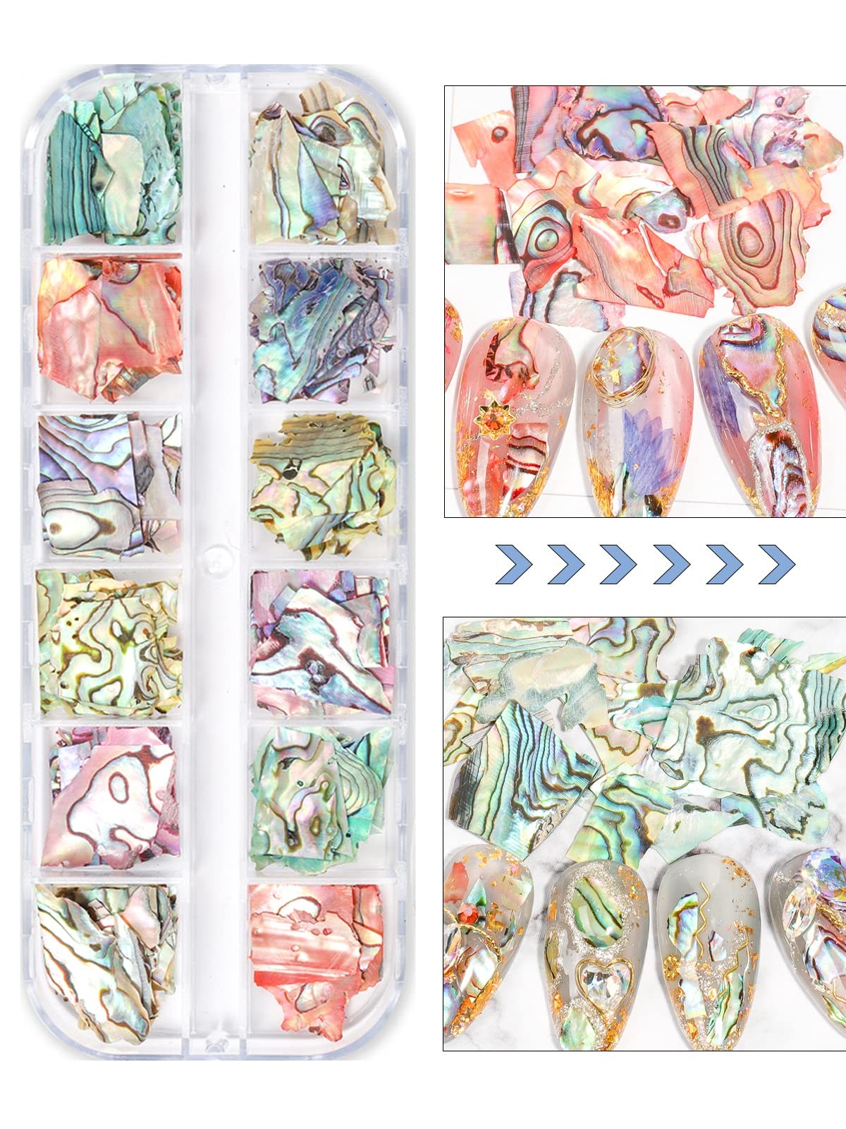 24 Grids Seashell Nail Art Nail Flakes, Irregular Abalone Seashell Slices for…
