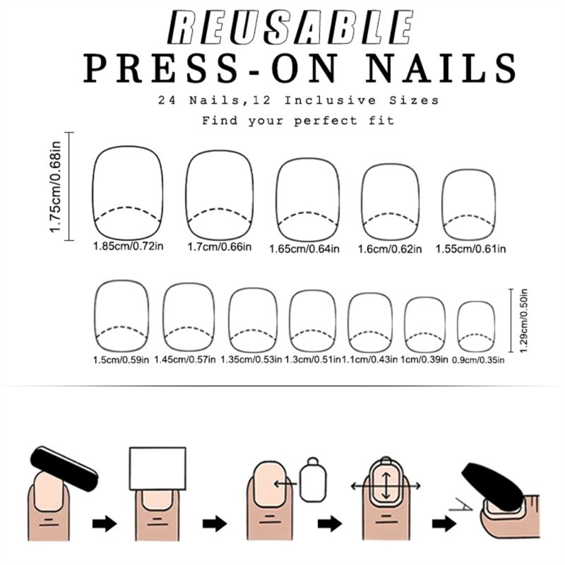24x Heart on Nail Short Round False Nail Valentines Day Press On Nail